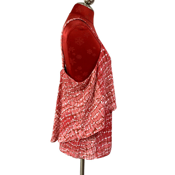 White House Black Market M Top Coral Red Pink White Sleeveless Blouse Open Back - Picture 2 of 9